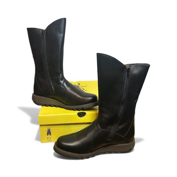 Fly London MES 2 Buckle Moto Leather Mid-Calf Boots Women’s 40 Zip RUG Sole - Picture 6 of 12